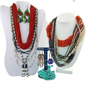 Seed Bead Jewelry Lot Boho Tribal Festival Necklaces Earrings Bracelet